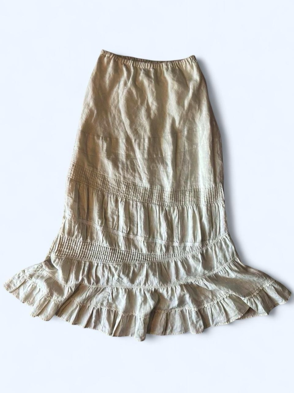 Anthropologie Edme & Esylte 100% linen tiered ivory maxi flowy skirt Size Large